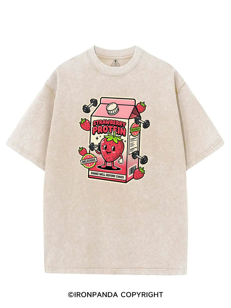 STRAWBERRY PROTEIN SHAKE WELL BEFORE CHAOS VINTAGE GYM SHIRT