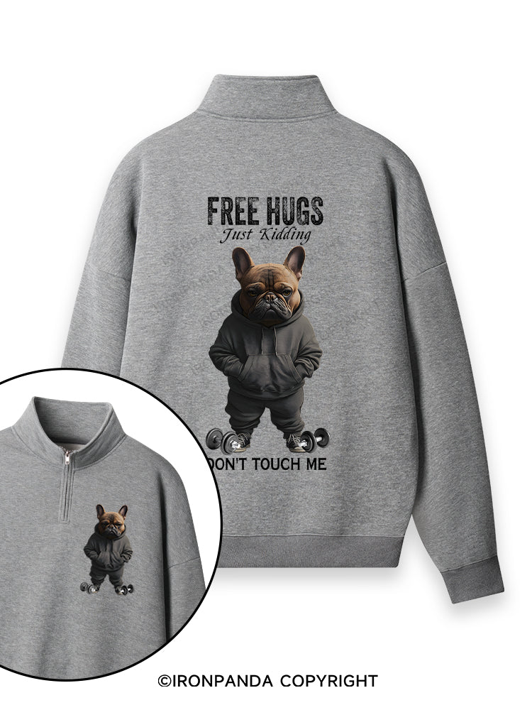 free hugs bulldog Double-Sided Printed Quarter-Zip Fleece Sweatshirt
