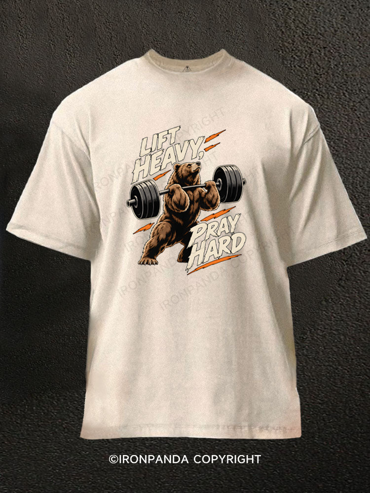 Lift Heavy Pray Hard Bear Washed Gym Shirt
