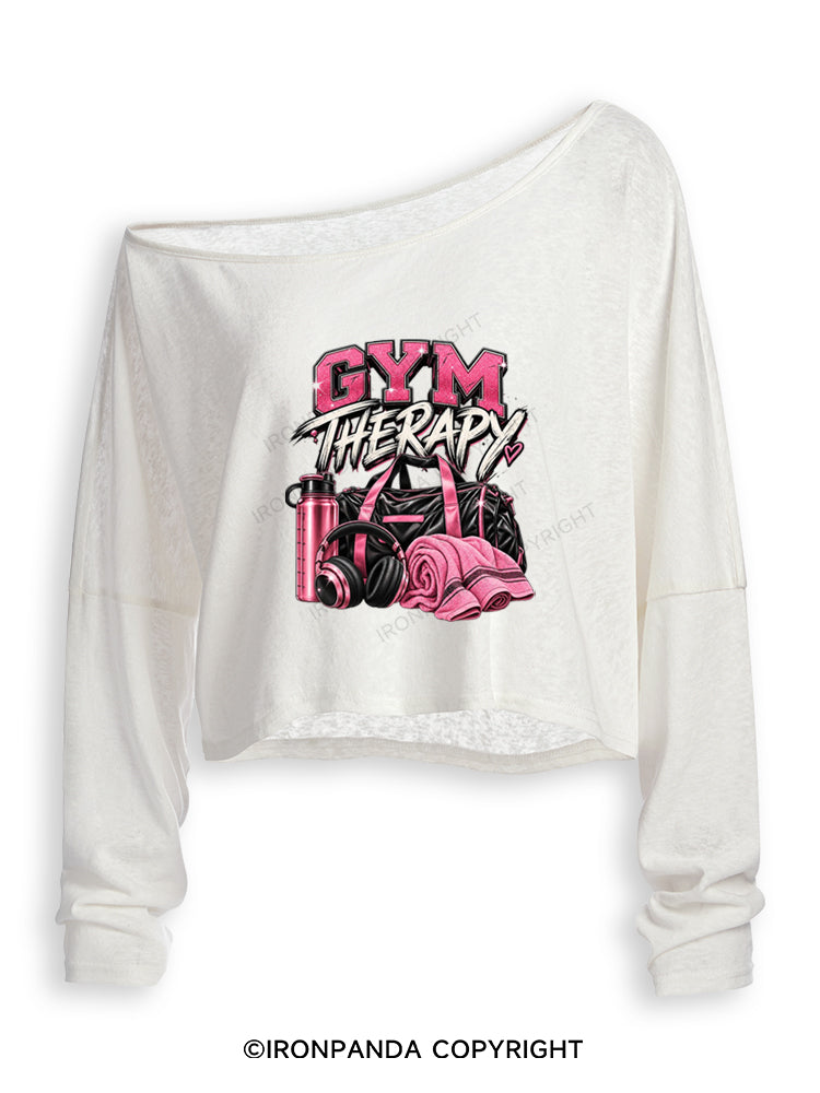GYM THERAPY PINK FITNESS Off Shoulder Long Sleeve Crop Top