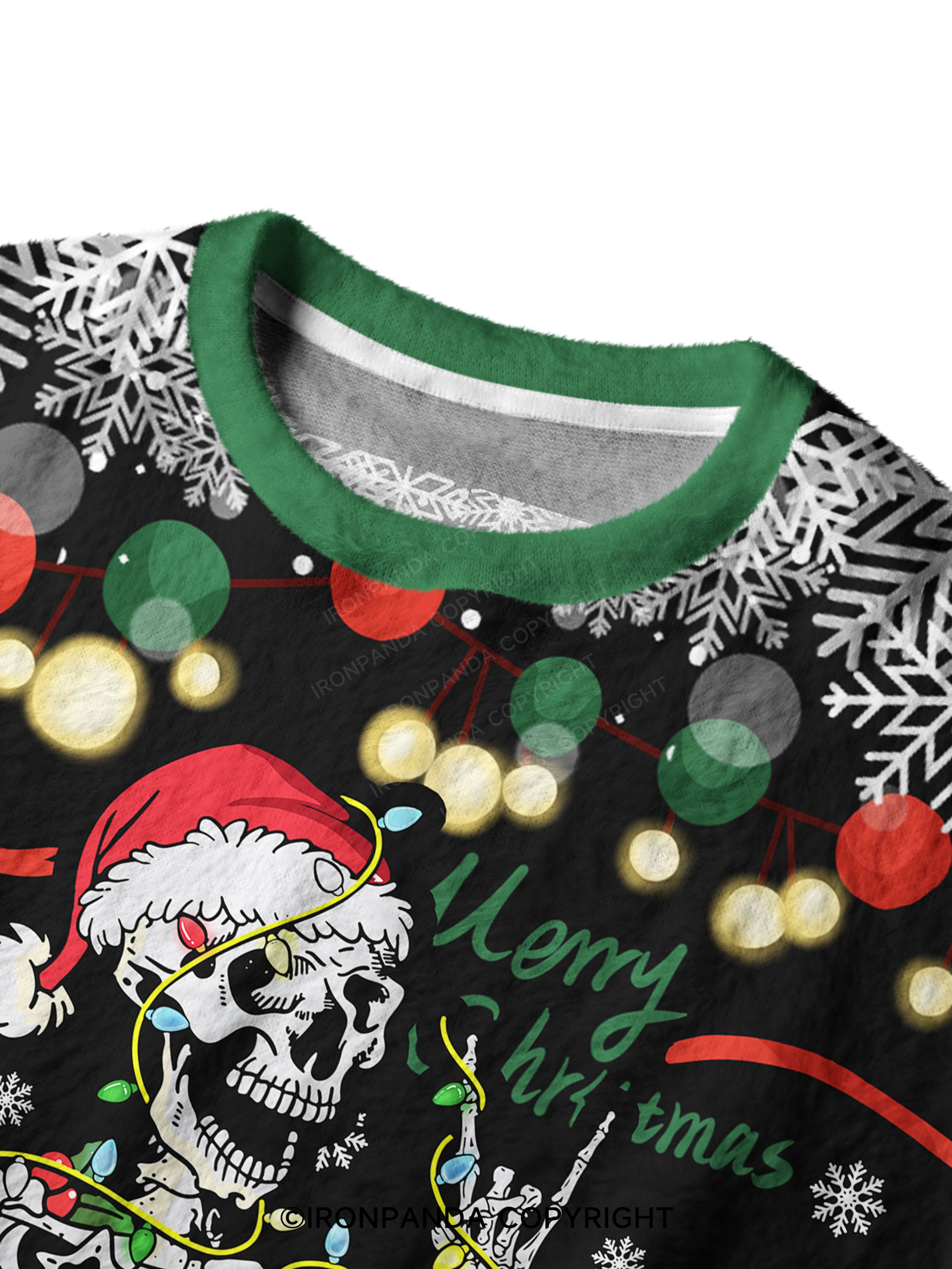 SKELETON WITH CHRISTMAS LIGHTS Ugly Fuzzy Fleece Sweater