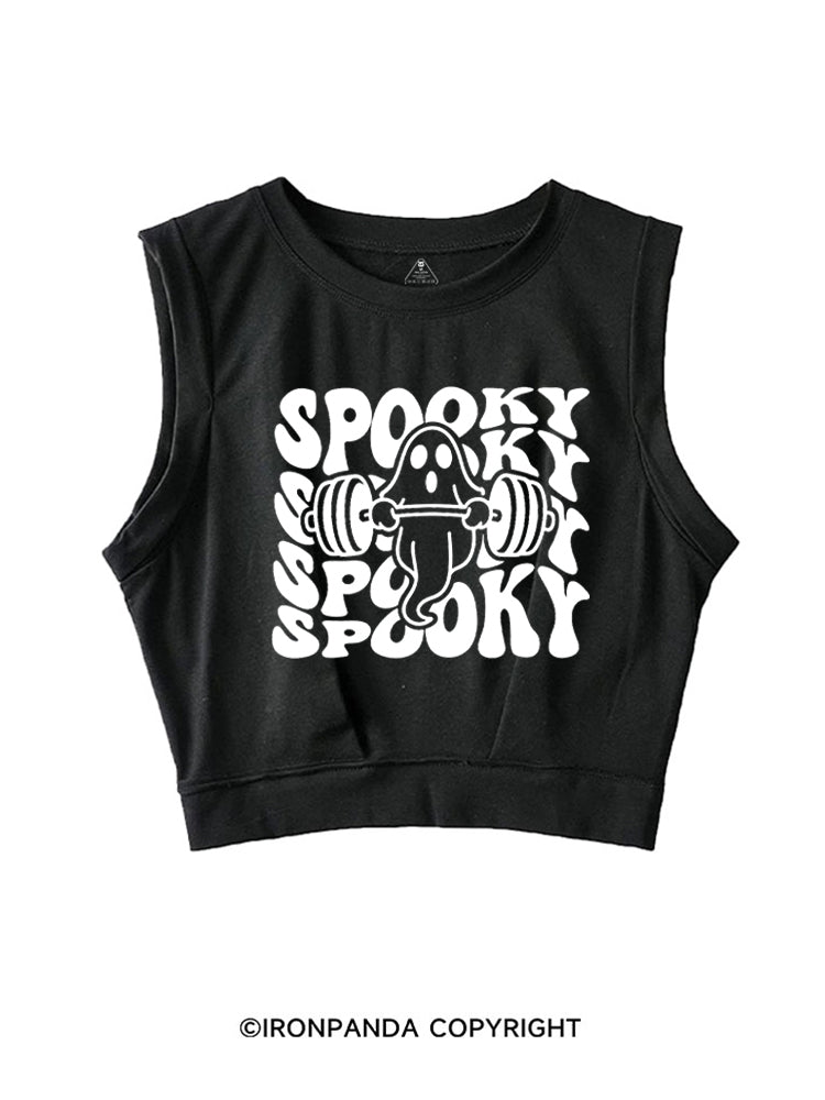 SPOOKY SPOOKY CUTE WEIGHTLIFTING GHOST SLEEVELESS CROP TOPS