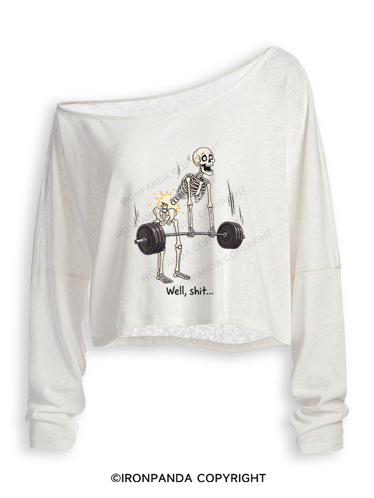 Well Shit Skeleton Deadlift Off Shoulder Long Sleeve Crop Top