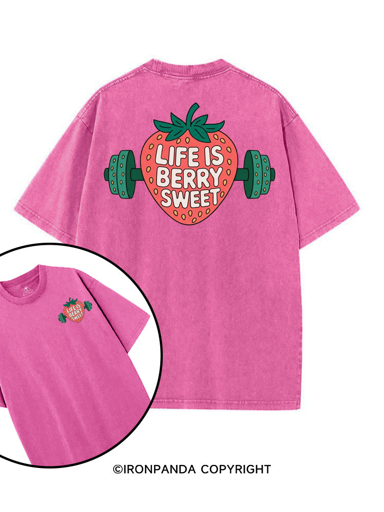 LIFE IS BERRY STRONG STRAWBERRY printed Gym Shirt