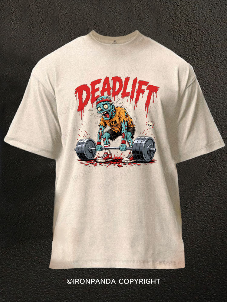 Deadlift Zombie Powerlifting Horror Washed Gym Shirt
