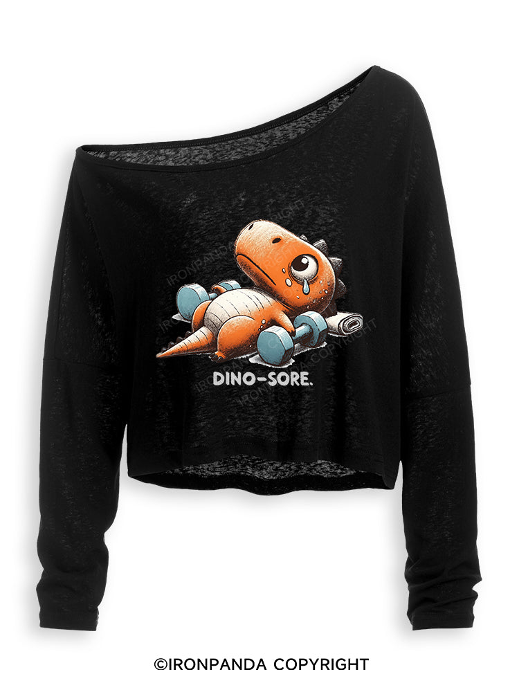 DINO-SORE AFTER WORKOUT Off Shoulder Long Sleeve Crop Top