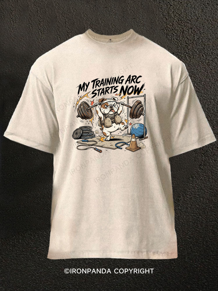 MY TRAINING ARC STARTS NOW Washed Gym Shirt