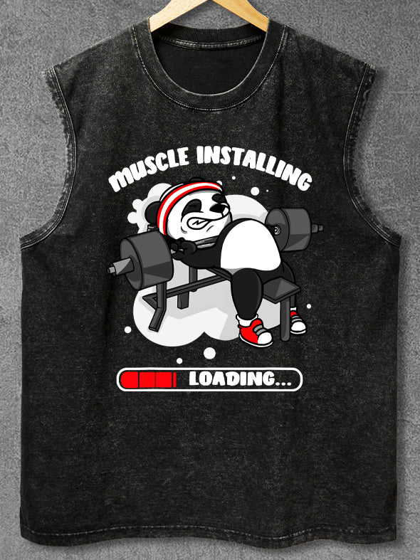 Panda Installing Muscles Loading Washed Gym Tank