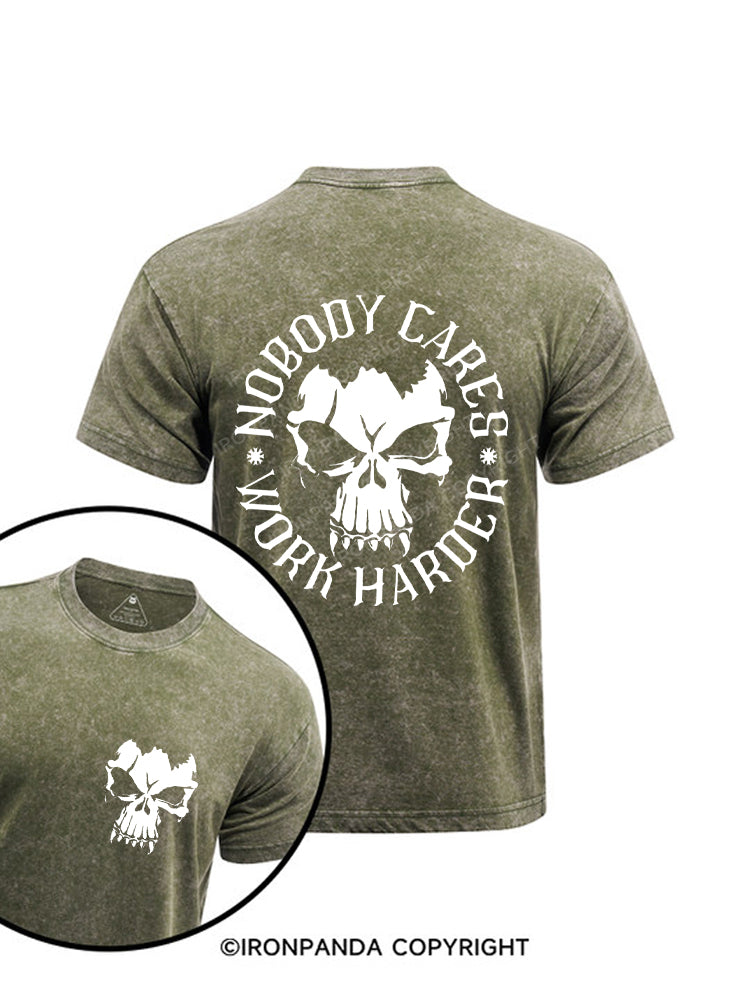 Nobody Cares Work Harder Skull Printed Washed Gym Shirt