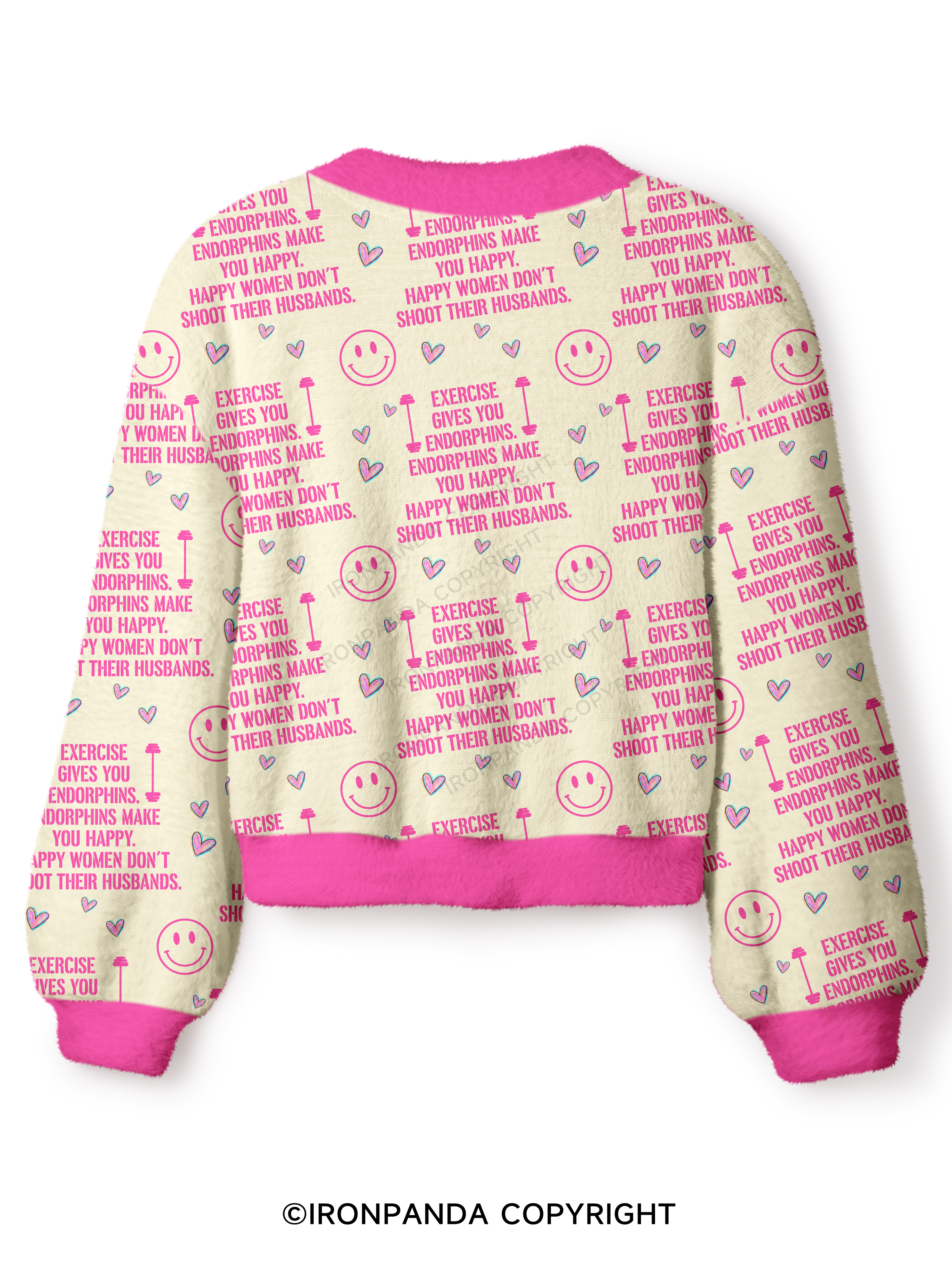 EXERCISE GIVES YOU ENDORPHINS PINK Crop Ugly Cardigan Sweater