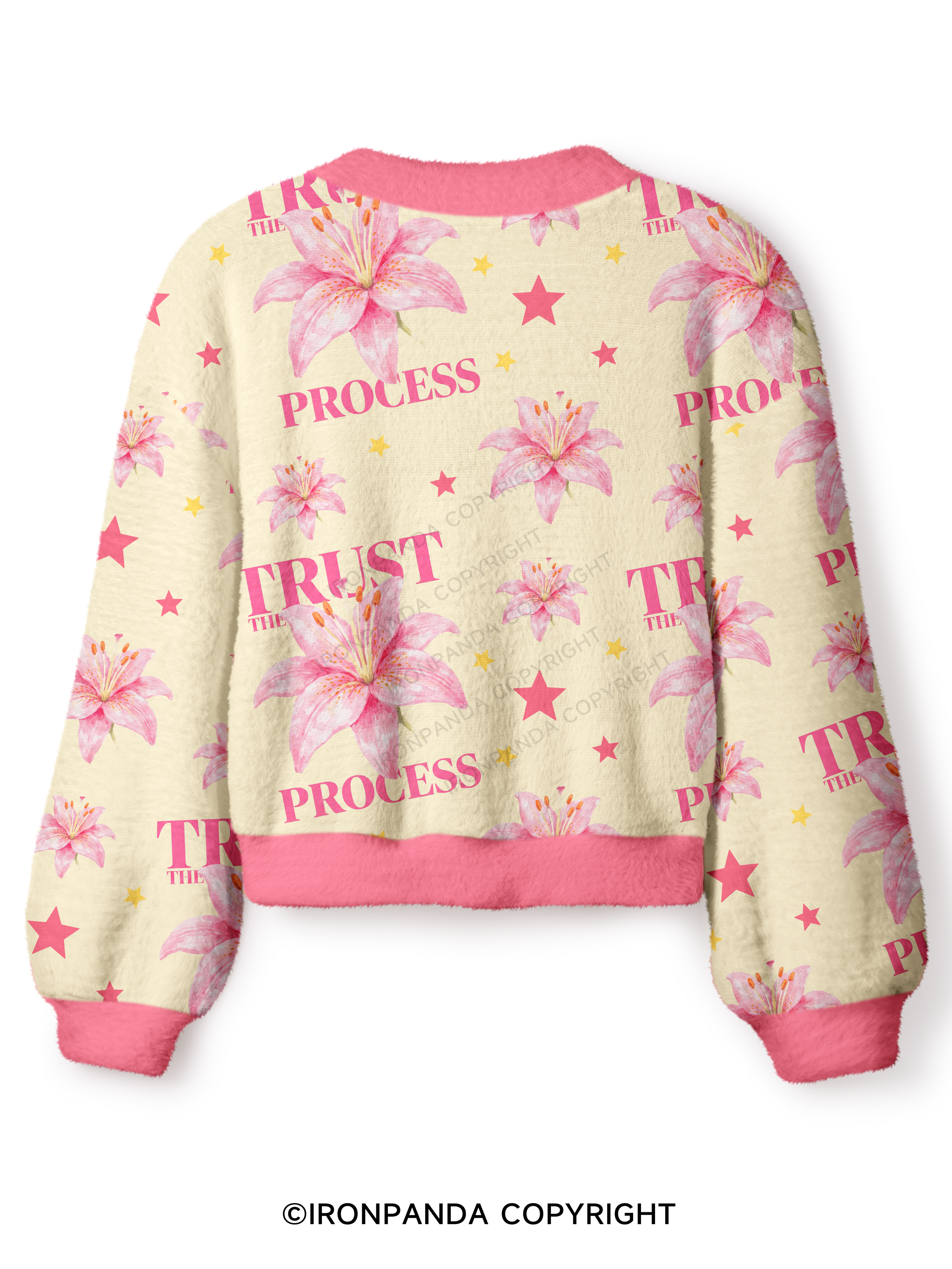 TRUST THE PROCESS GYM FLOWER Crop Ugly Cardigan Sweater