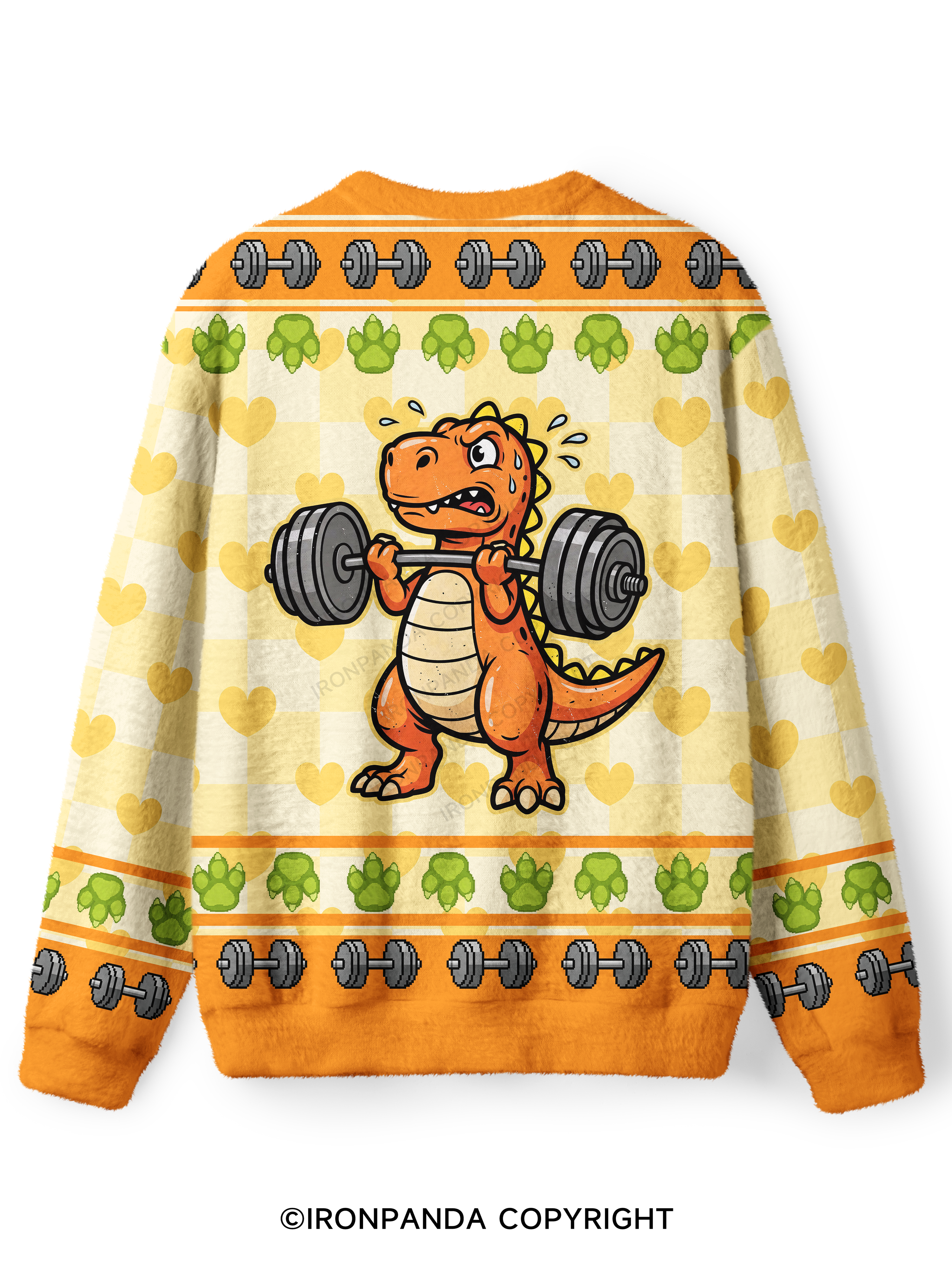 Dino-Sore Lifter Workout Ugly Fuzzy Fleece Sweater