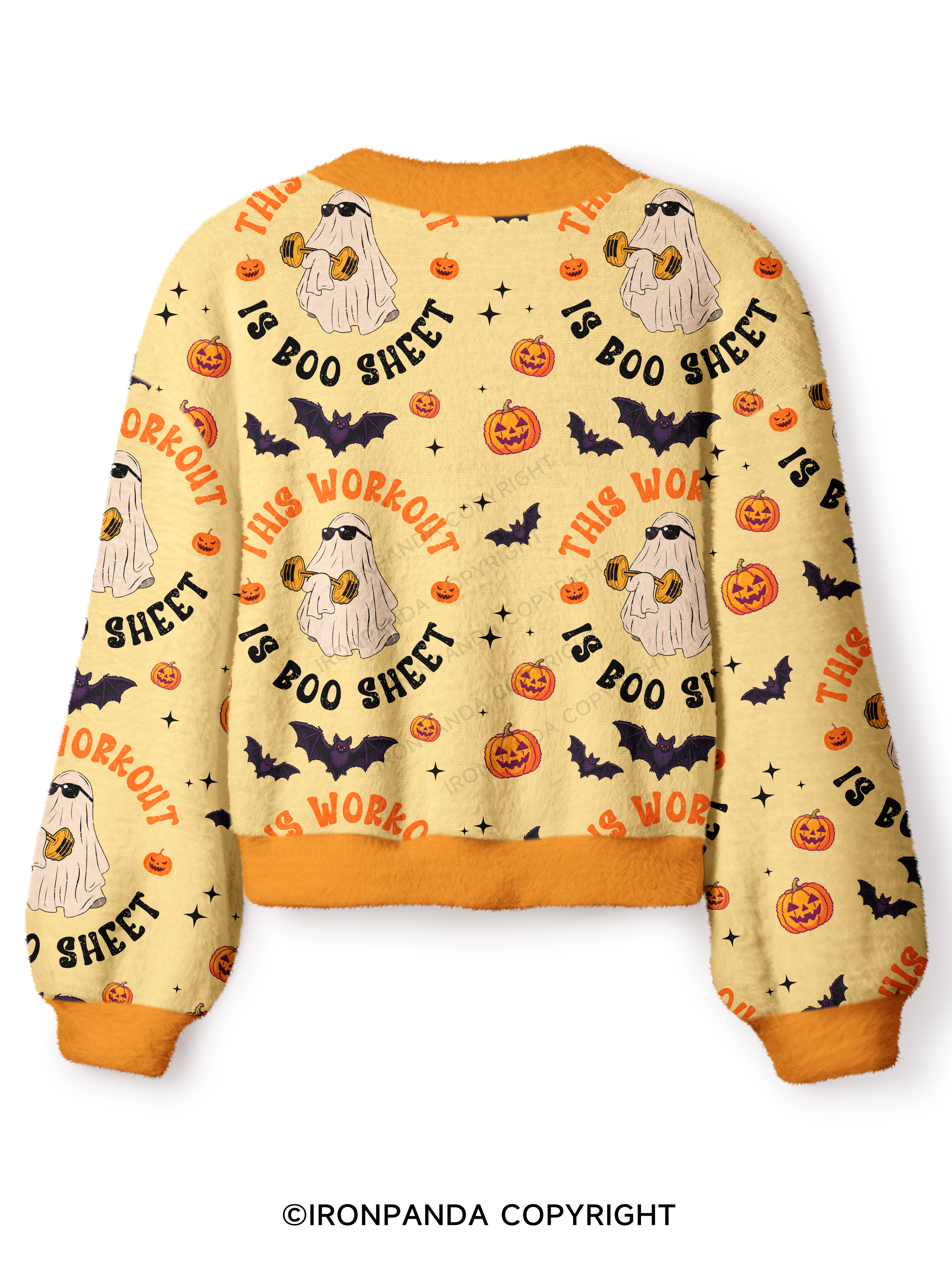 This Workout Is Boo Sheet Funny Ghost Crop Ugly Cardigan Sweater