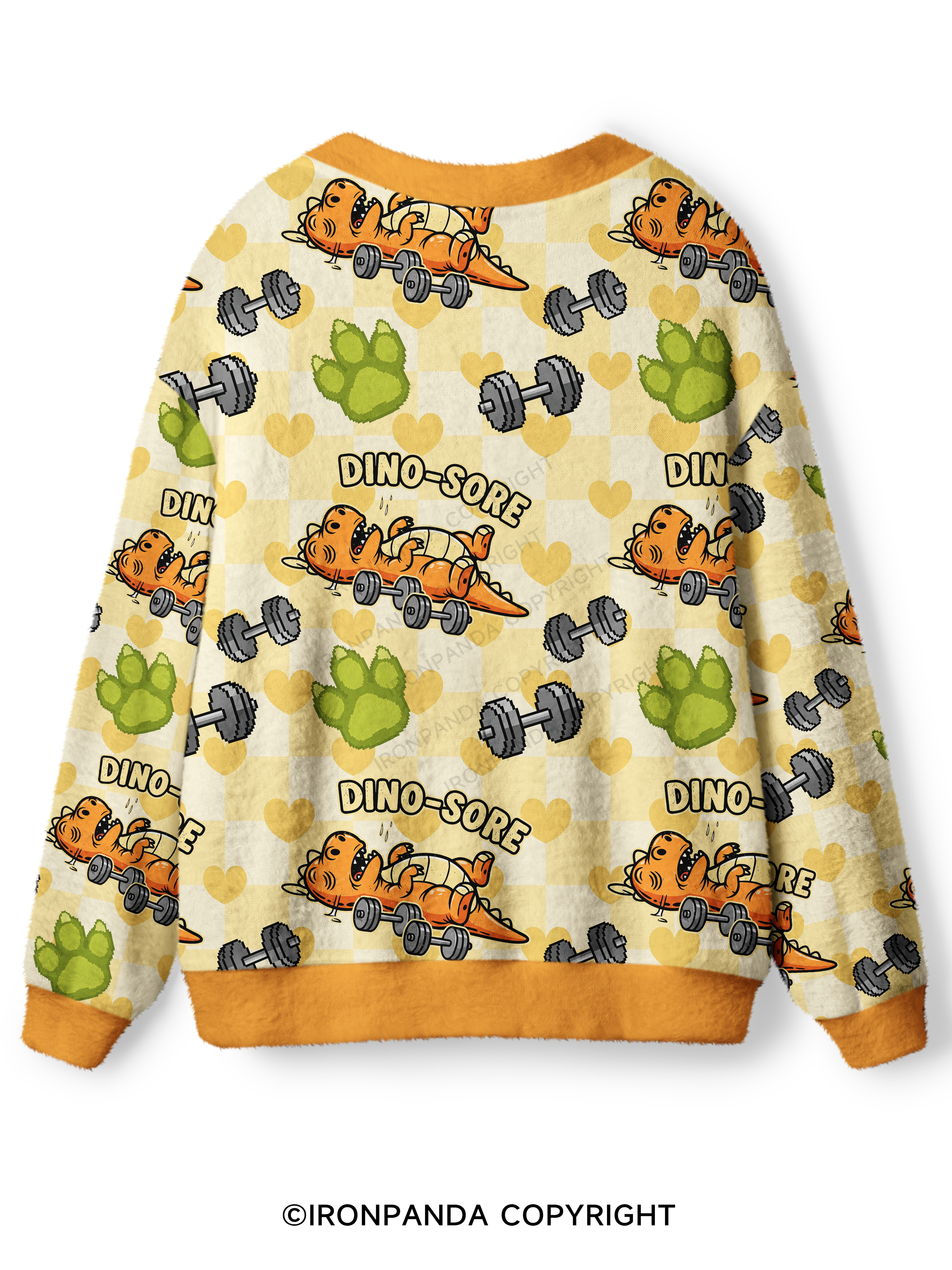 Dino-Sore Lifter Workout Ugly Cardigan Sweater