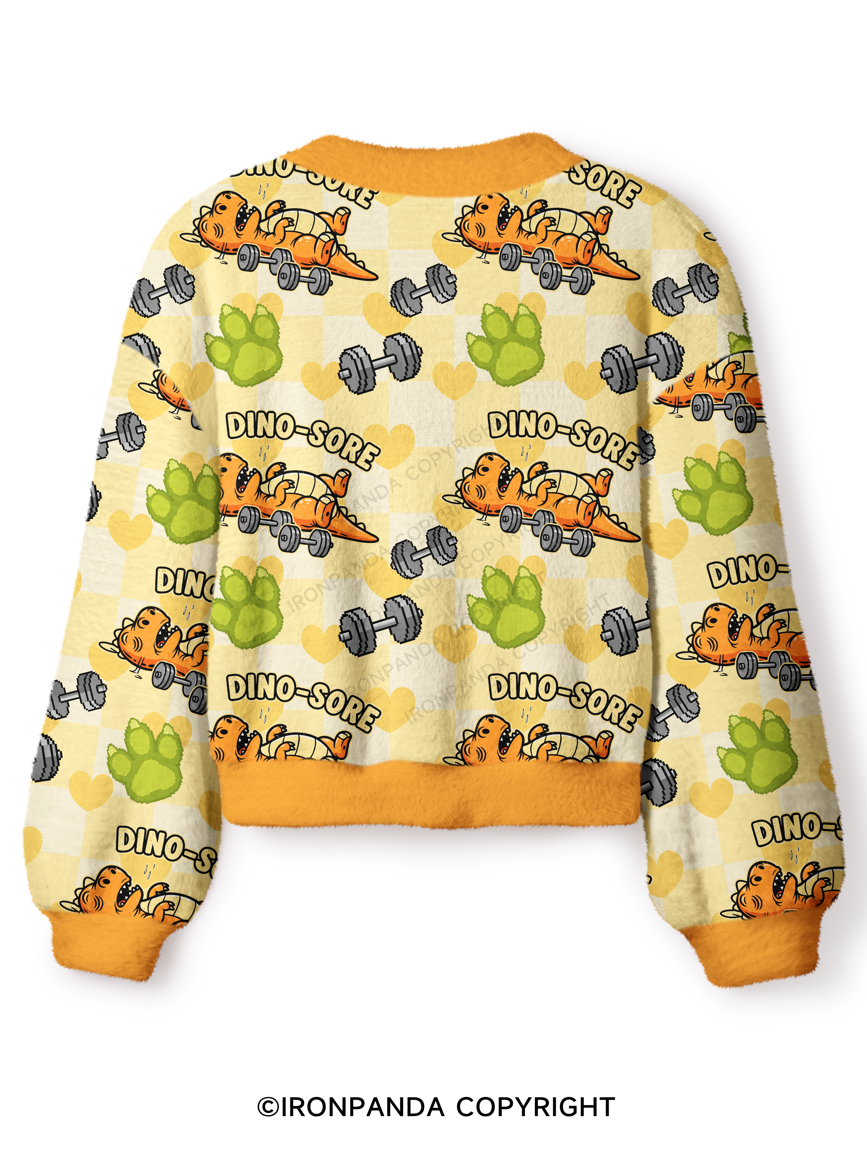 Dino-Sore Lifter Workout Crop Ugly Cardigan Sweater