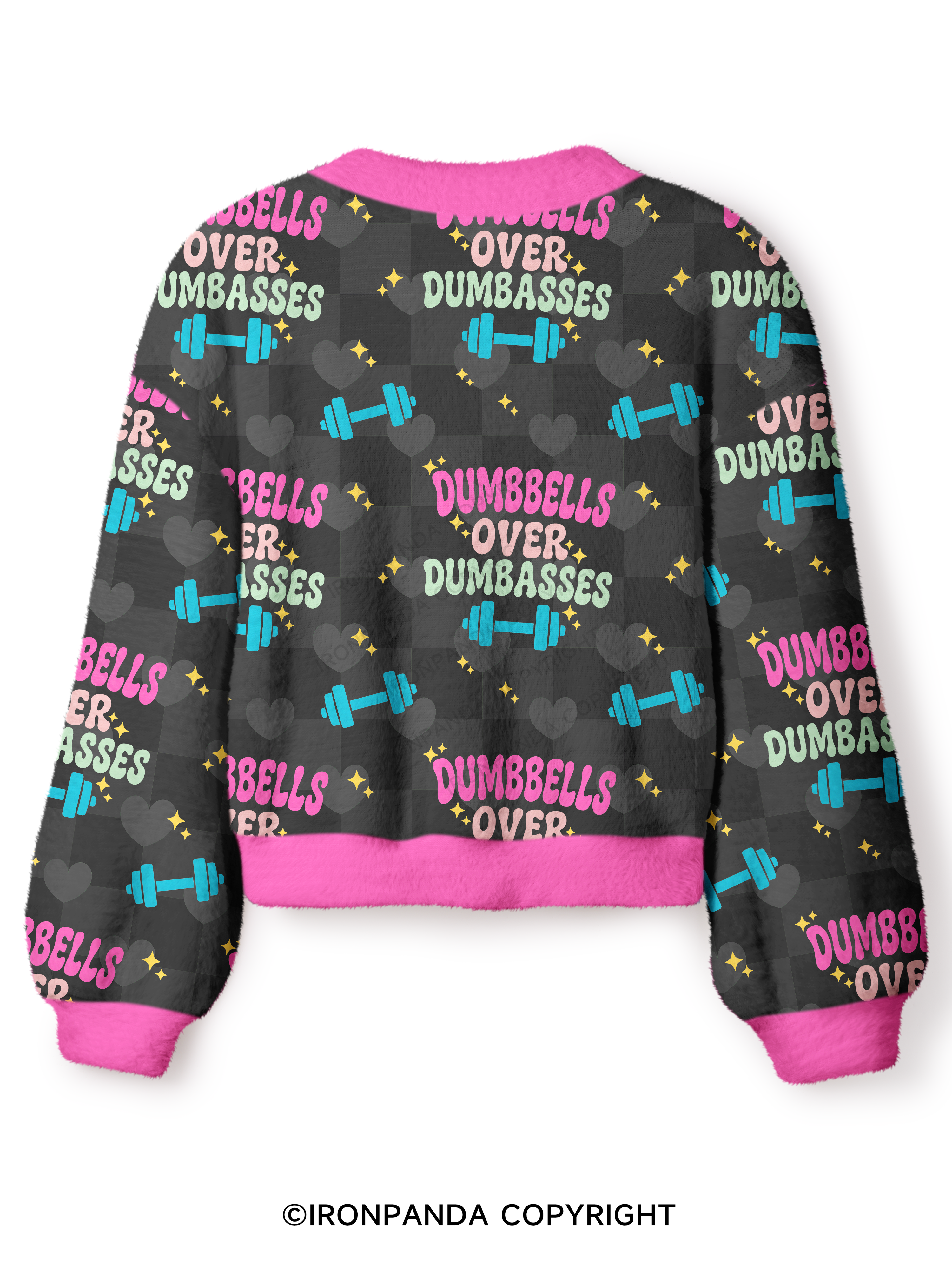 DUMBBELLS OVER DUMBASSES Crop Ugly Cardigan Sweater