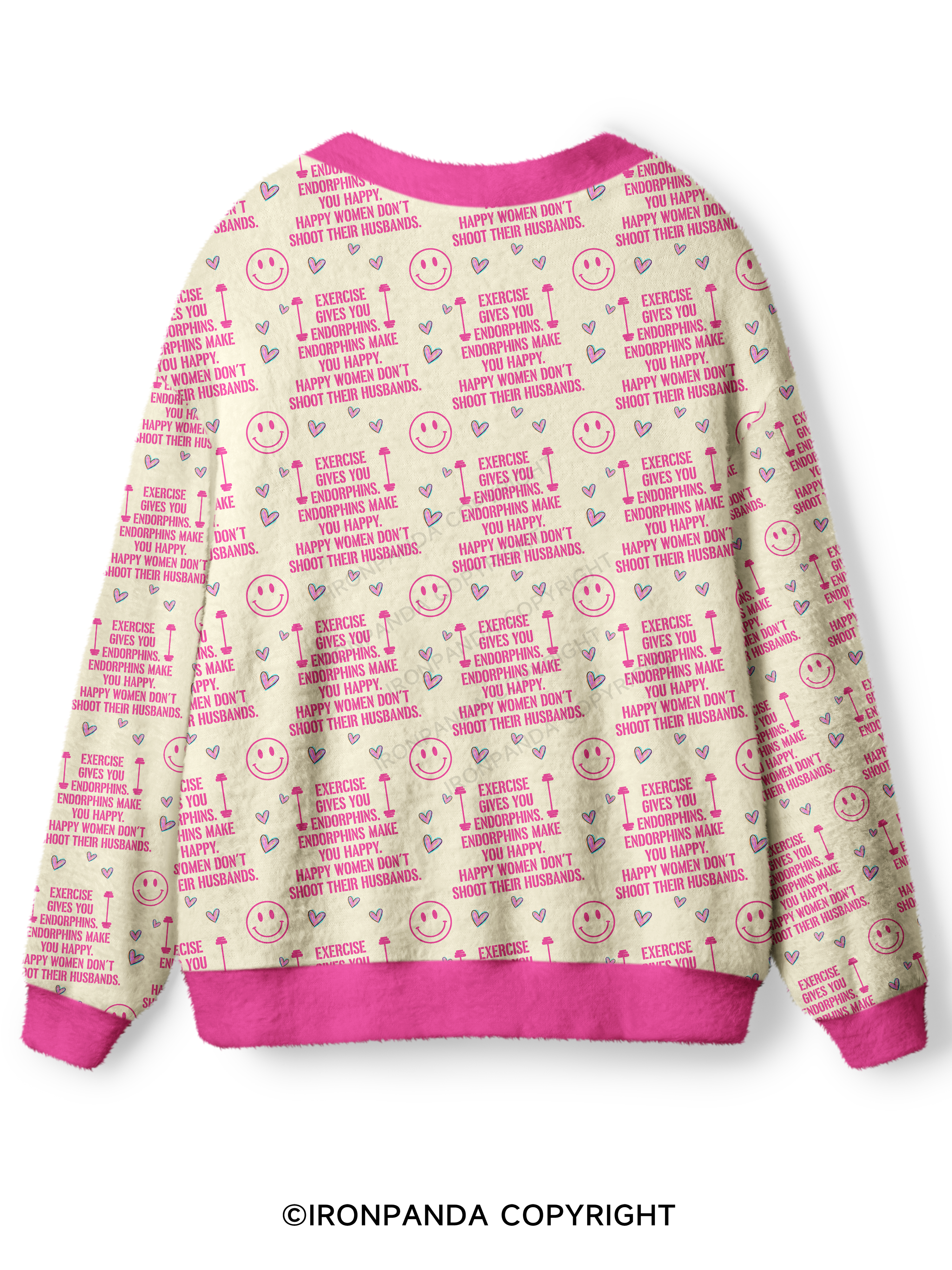 EXERCISE GIVES YOU ENDORPHINS PINK Ugly Cardigan Sweater