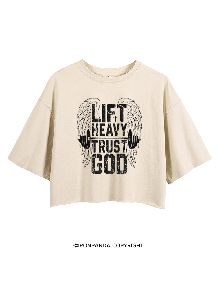 LIFT HEAVY TRUST GOD CROP TOPS