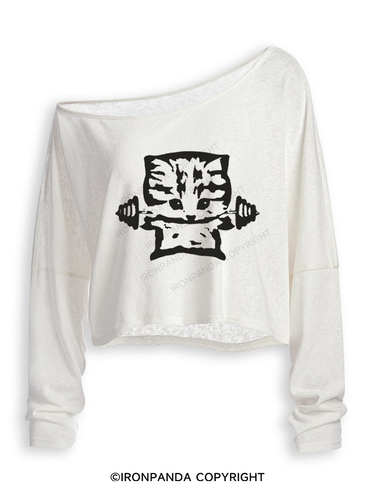 BUFF KITTEN FITNESS Off Shoulder Long Sleeve Crop Top