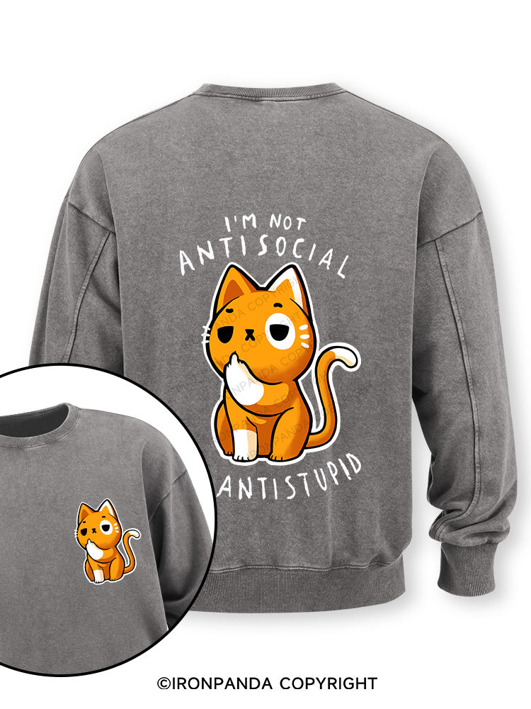 Antisocial cute Cat Double-Sided Printed Washed Sweatshirt