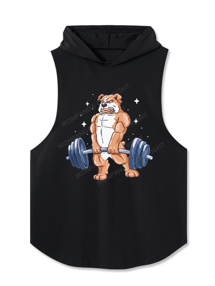 Bulldog Bodybuilder Barbell Hooded Tank