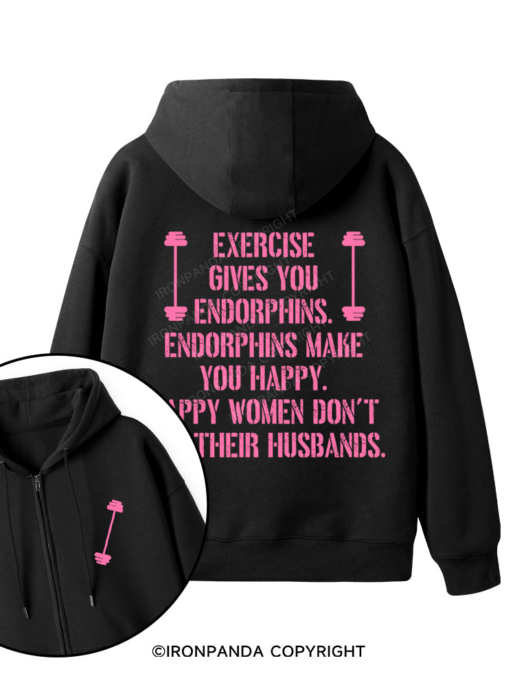 EXERCISE GIVES YOU ENDORPHINS PINK Double-Sided Printed Fleece Zip Up Hoodie