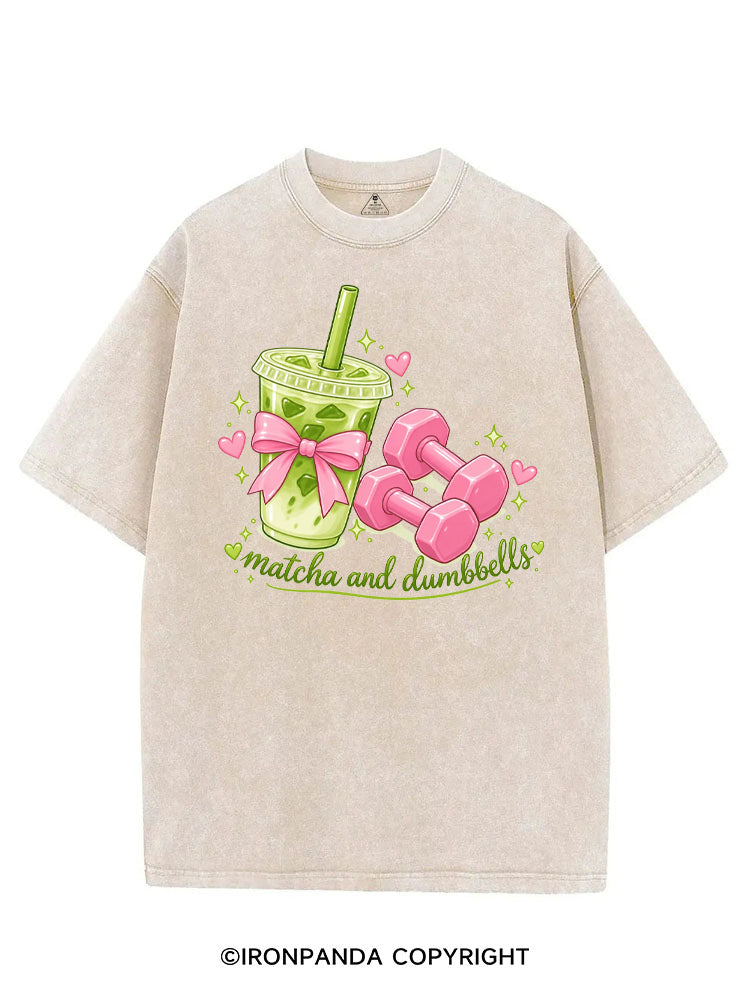 MATCHA AND DUMBBELL MATCHA LOVER VINTAGE GYM SHIRT