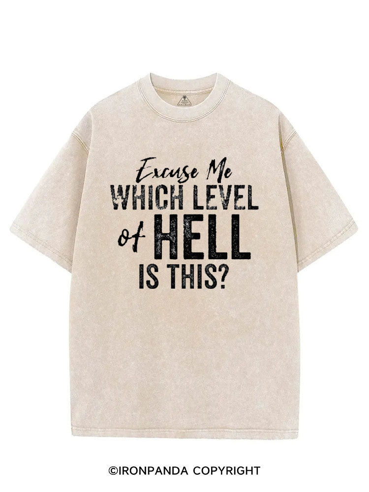 EXCUSE ME WHICH LEVEL OF HELL IS THIS VINTAGE GYM SHIRT