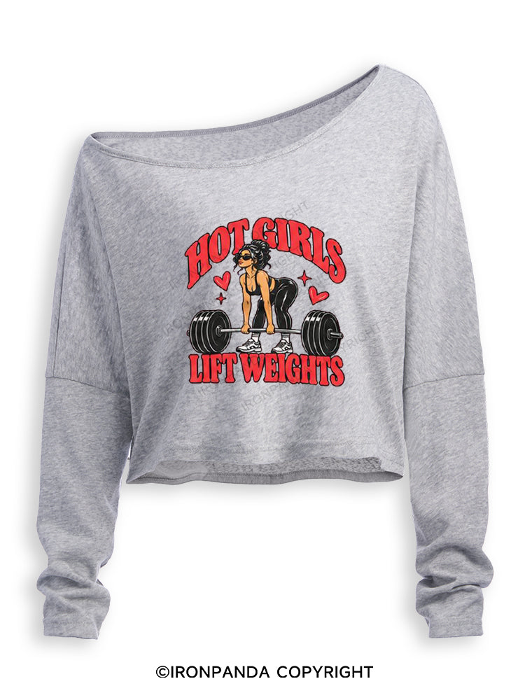 Hot Girls Lift Weights Vintage Gym Girl Off Shoulder Long Sleeve Crop Top