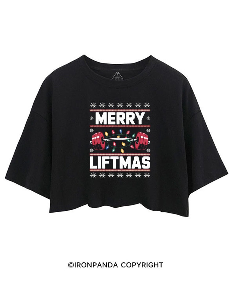 MERRY LIFTMAS XMAS SEASON CROP TOPS