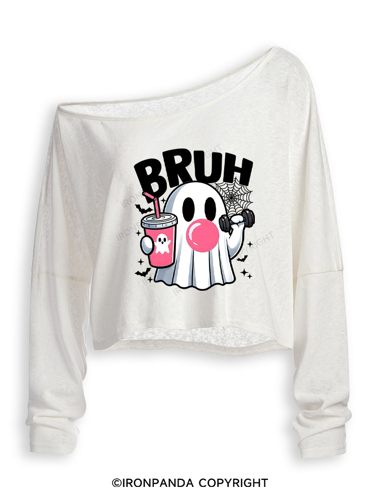 BRUH Off Shoulder Long Sleeve Crop Top