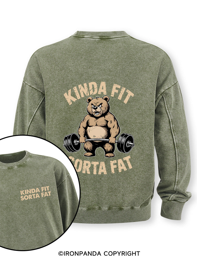 KINDA FIT SORTA FAT BEAR WEIGHTLIFTING Double-Sided Printed Washed Sweatshirt