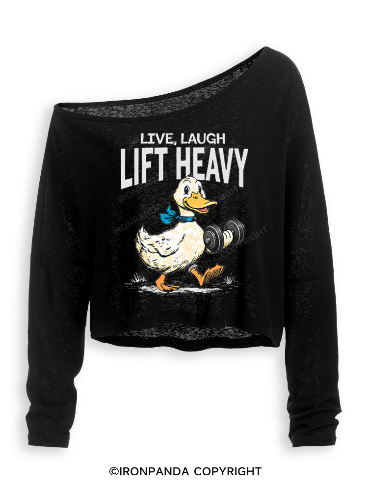 LIVE LAUGH LIFT HEAVY GYM DUCK Off Shoulder Long Sleeve Crop Top