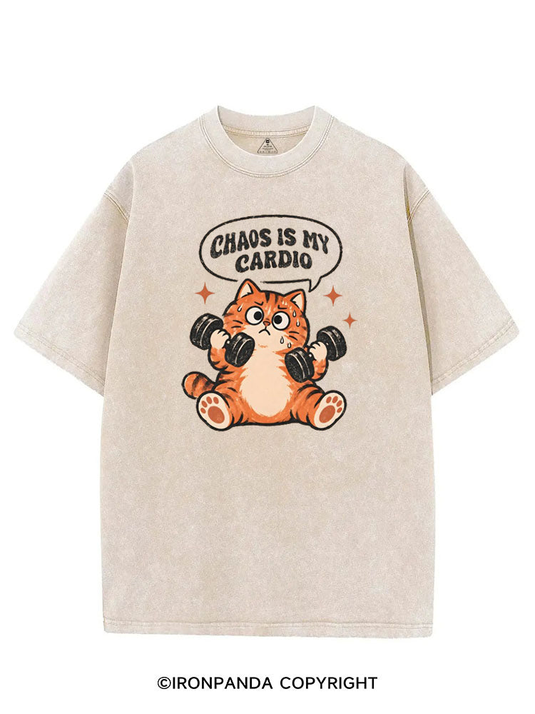 CHAOS IS MY CARDIO GYM KITTY VINTAGE GYM SHIRT
