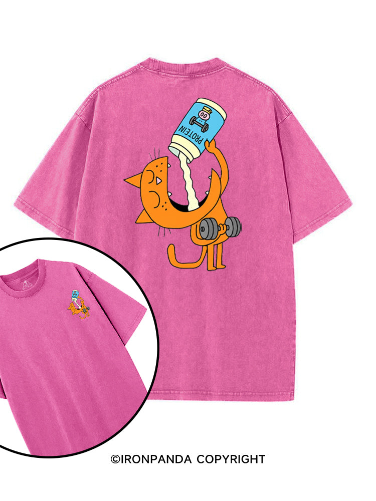 PROTEIN POWERED KITTY printed Gym Shirt