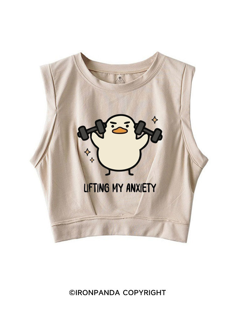 LIFTING MY ANXIETY WEIGHTLIFTING DUCK SLEEVELESS CROP TOPS