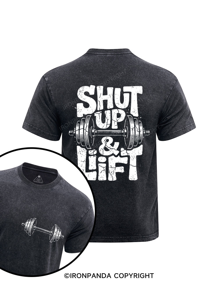 Shut Up And Lift Funny Gym Motivation Printed Washed Gym Shirt