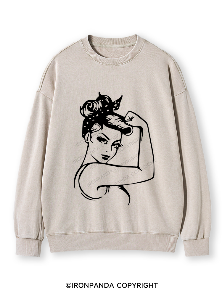 Power Woman With Muscles Washed Sweatshirt