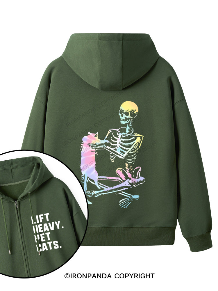 LIFT HEAVY. PET CATS Double-Sided Printed Fleece Zip Up Hoodie