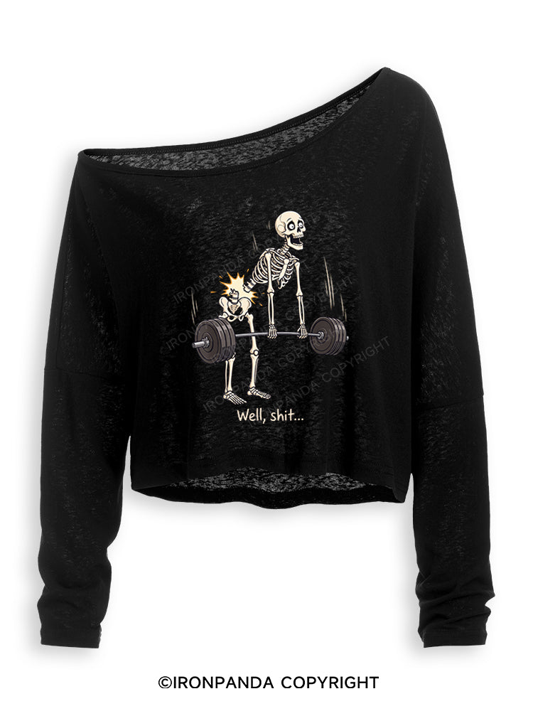 Well Shit Skeleton Deadlift Off Shoulder Long Sleeve Crop Top