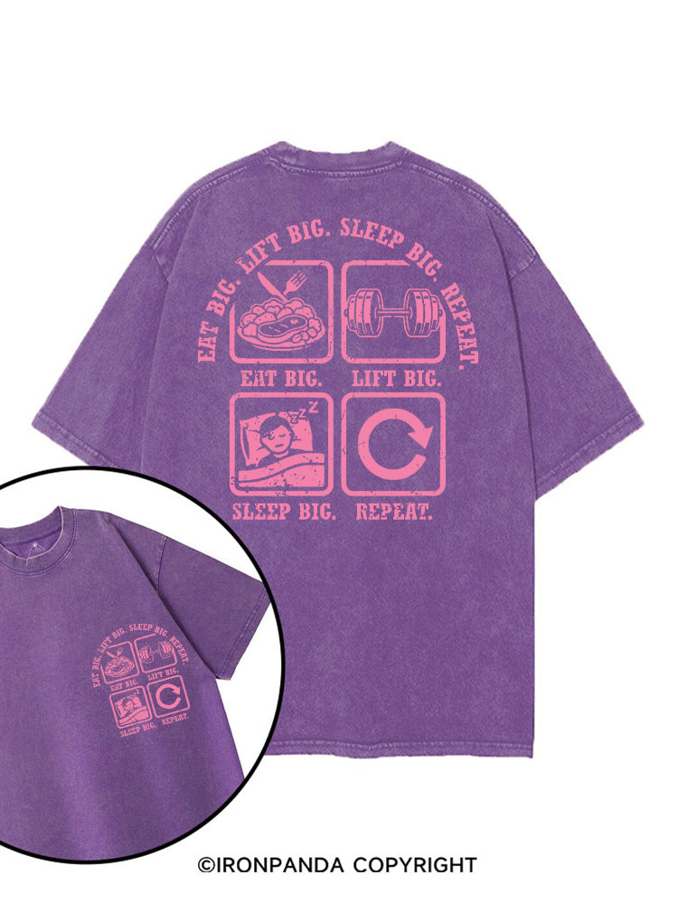 EAT BIG, LIFT BIG, SLEEP BIG, REPEAT printed Gym Shirt