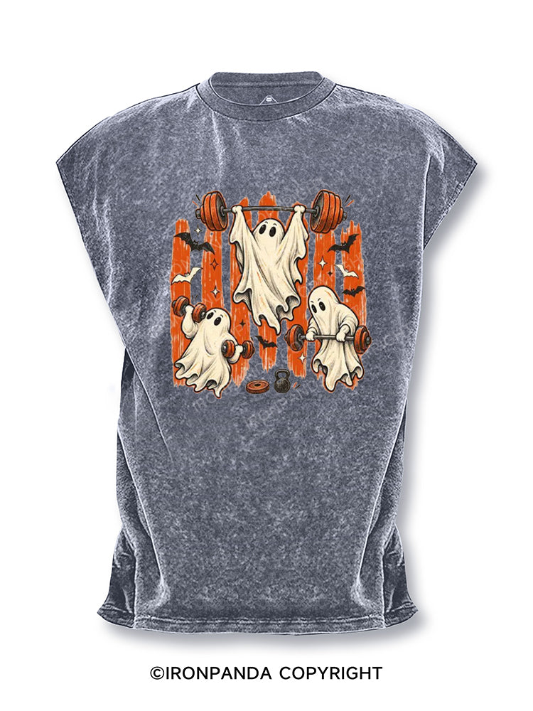 Weightlifting Ghost Spooky Workout Cut Off Tank