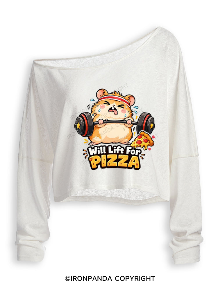 Will Lift For Pizza Funny Off Shoulder Long Sleeve Crop Top