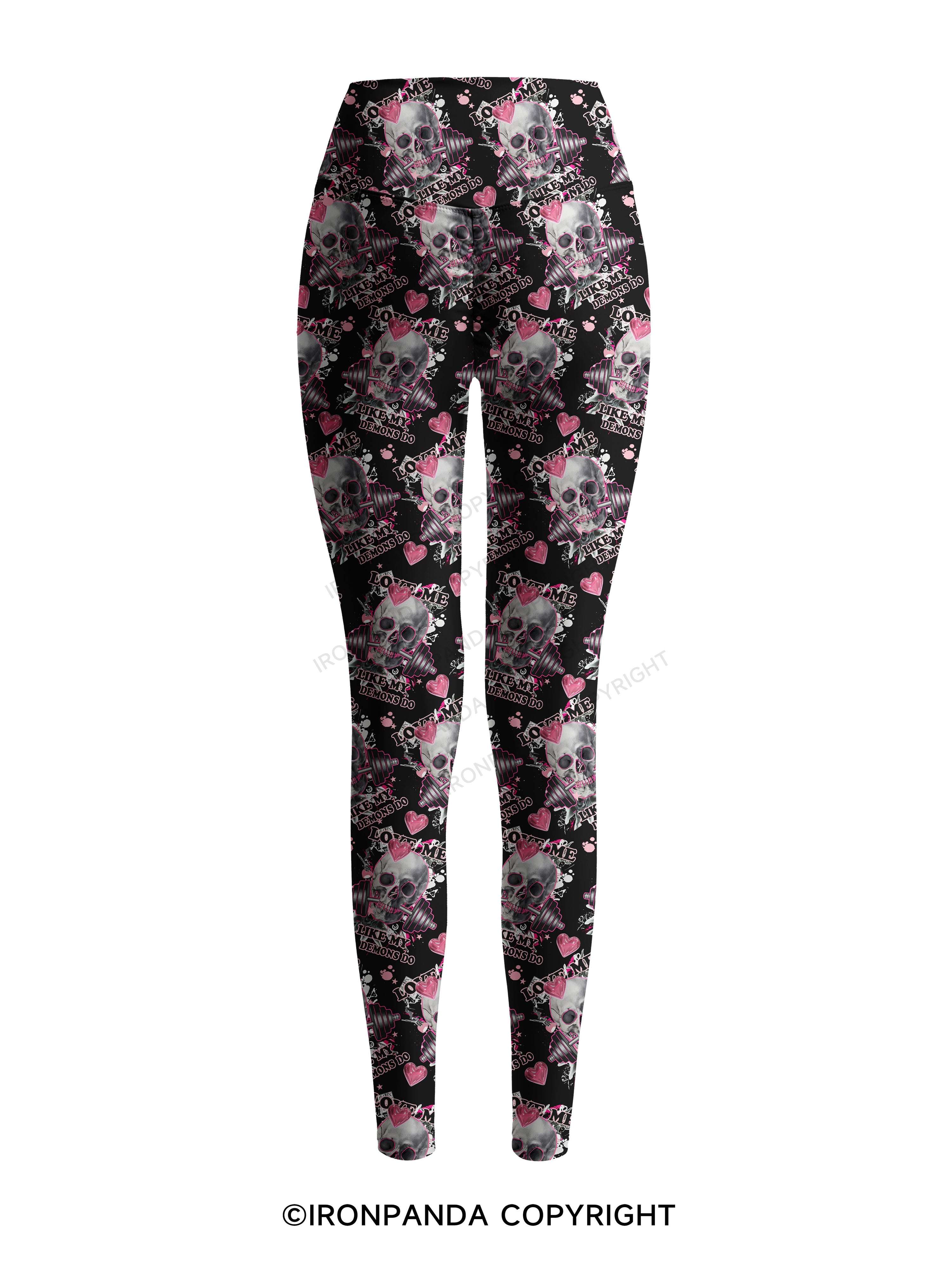 LOVE ME LIKE MY DEMONS DO Printed Yoga Pants