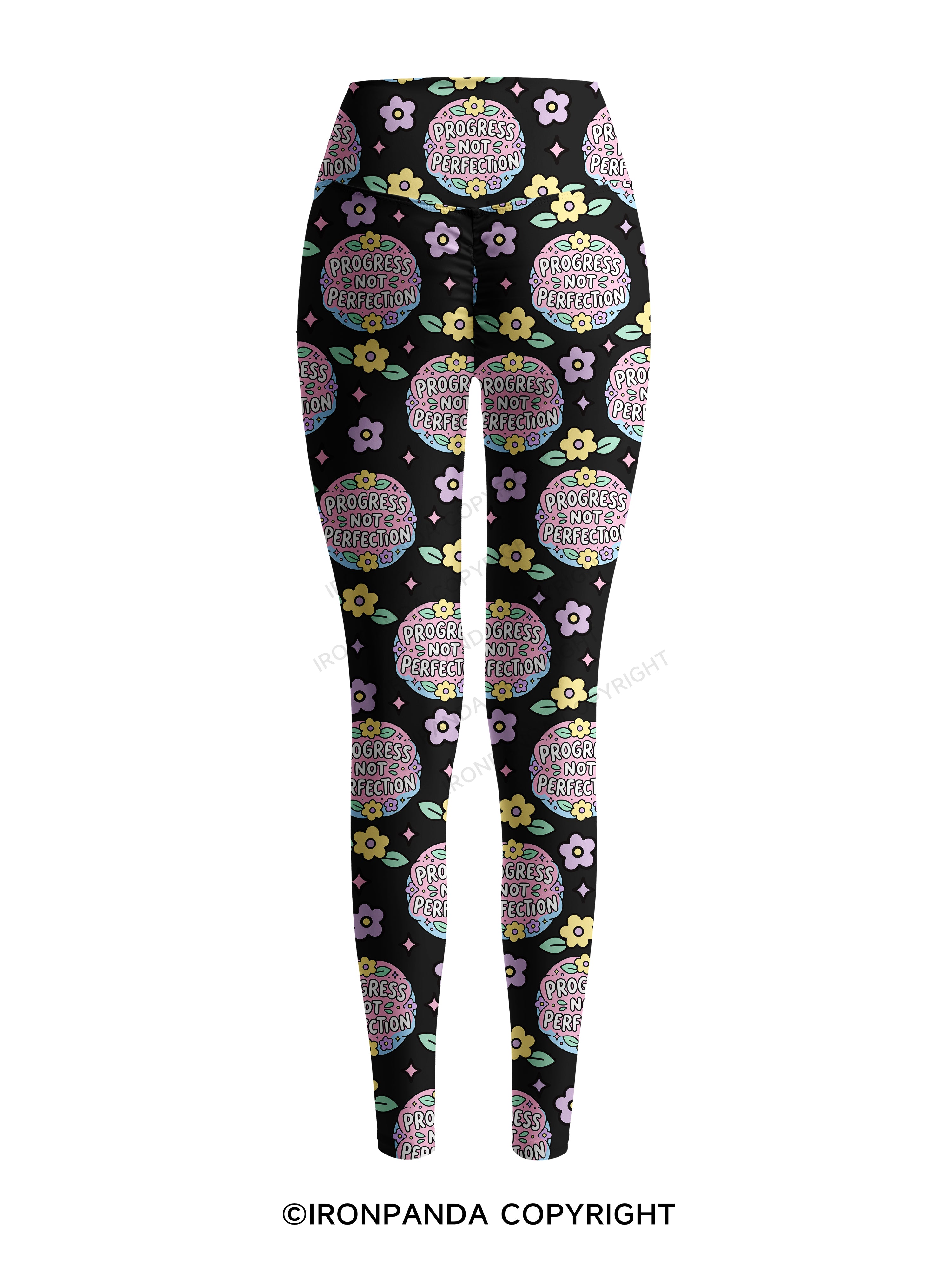 PROGRESS NOT PERFECTION Printed Yoga Pants