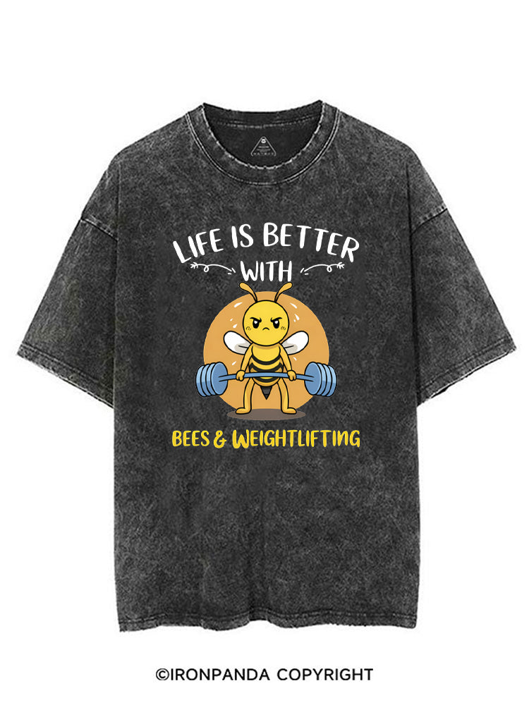 Life Is Better With Bees Weightlifting VINTAGE GYM SHIRT