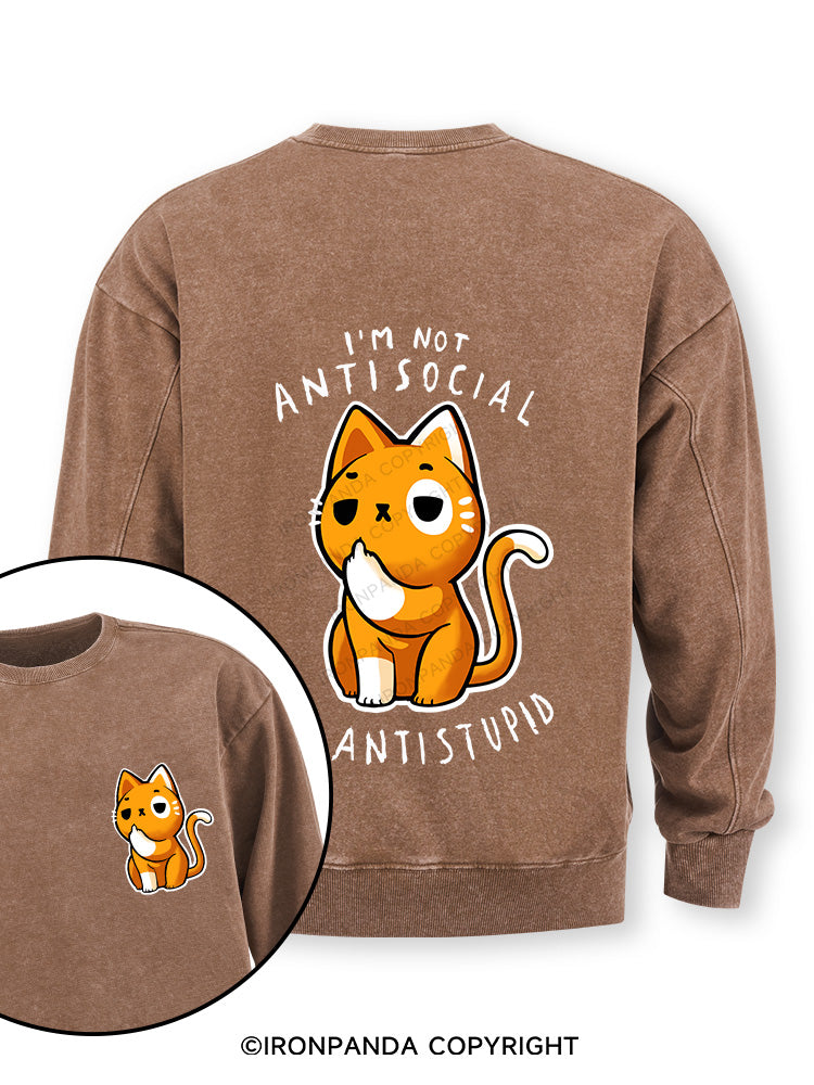 Antisocial cute Cat Double-Sided Printed Washed Sweatshirt