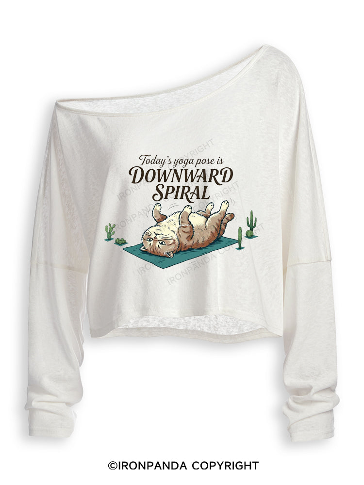 TODAY'S YOGA POSE IS DOWNWARD SPIRAL Off Shoulder Long Sleeve Crop Top