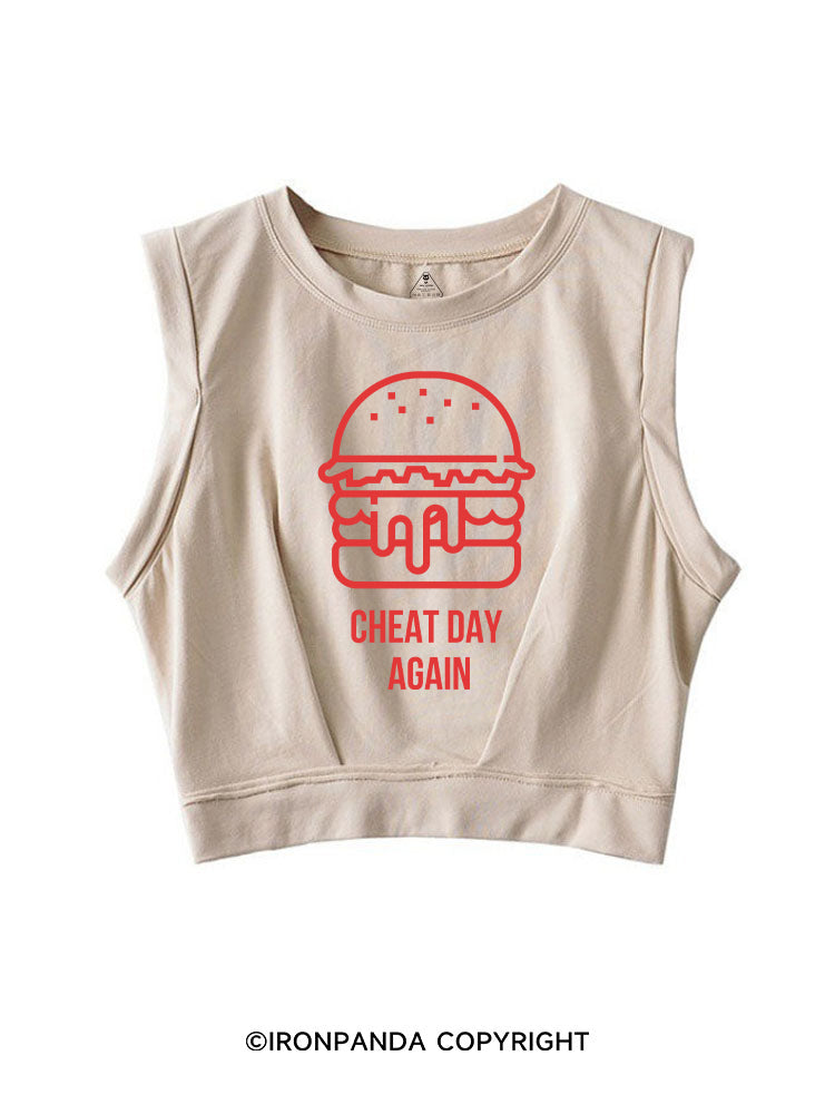 CHEAT DAY AGAIN HAMBURGER SLEEVELESS CROP TOPS
