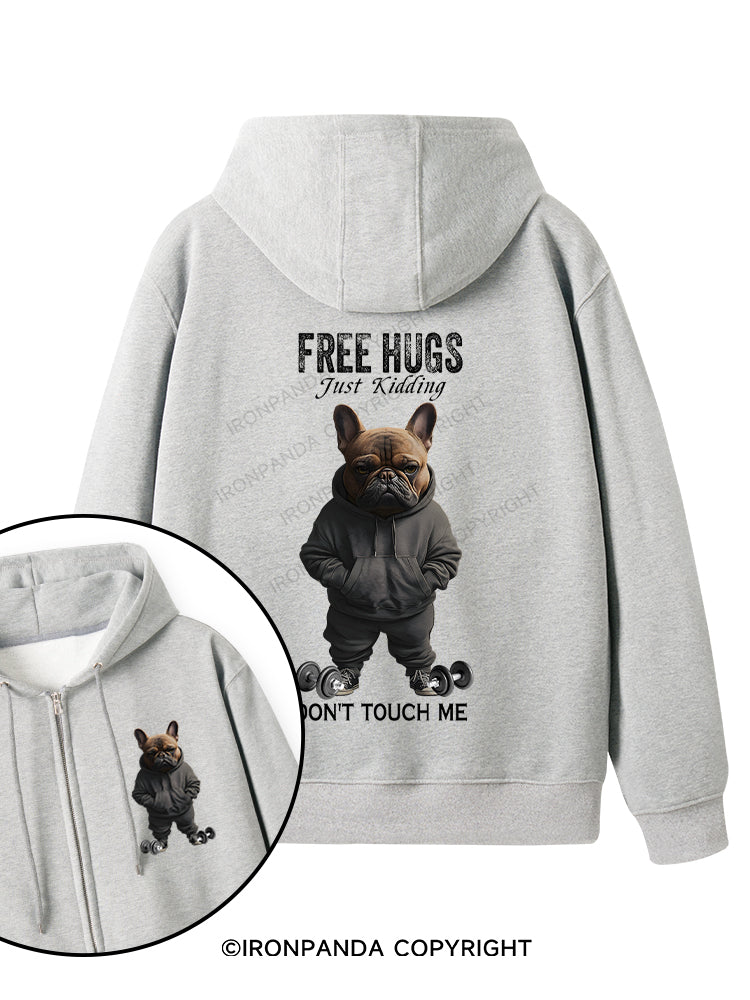free hugs bulldog Double-Sided Printed Fleece Zip Up Hoodie